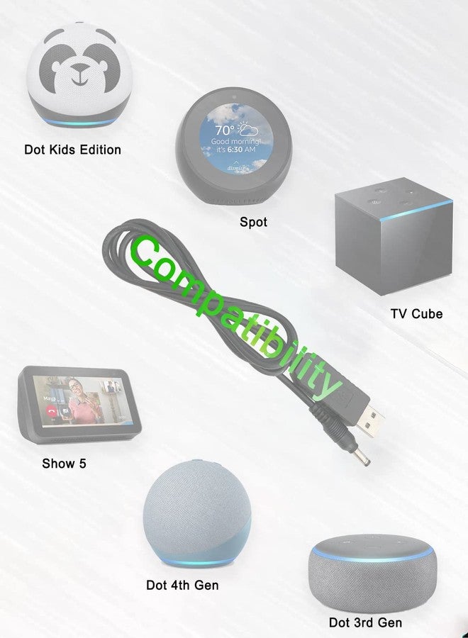 PDEEY USB Charger Cord Replacement for Alexa Echo Dot 3rd Gen, Dot 5th Generation, Dot 4th Gen Charger,(NOT for Echo 4th Gen) - 5V to 12V Set Up Charging Cable 3 FT - Image 2